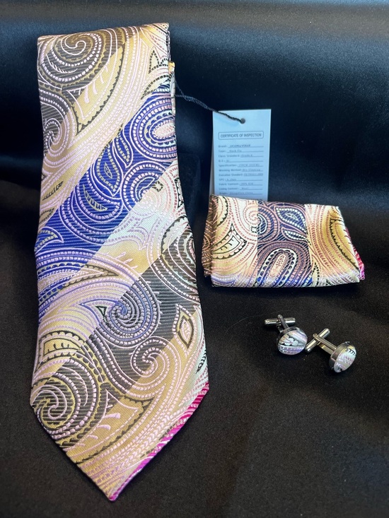 Other - Men's Paisley Silk Tie Set in Purple, Gold & Brown